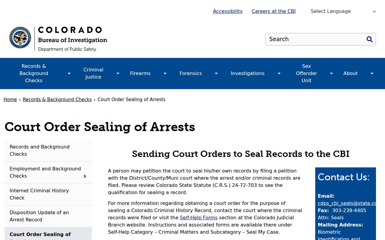 Gunnison County criminal court records CBI sealing information