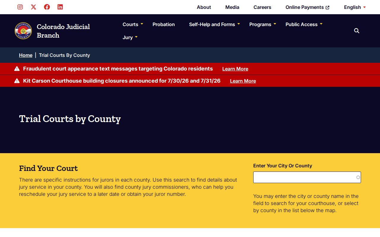 Gunnison County court records Colorado trial court structure