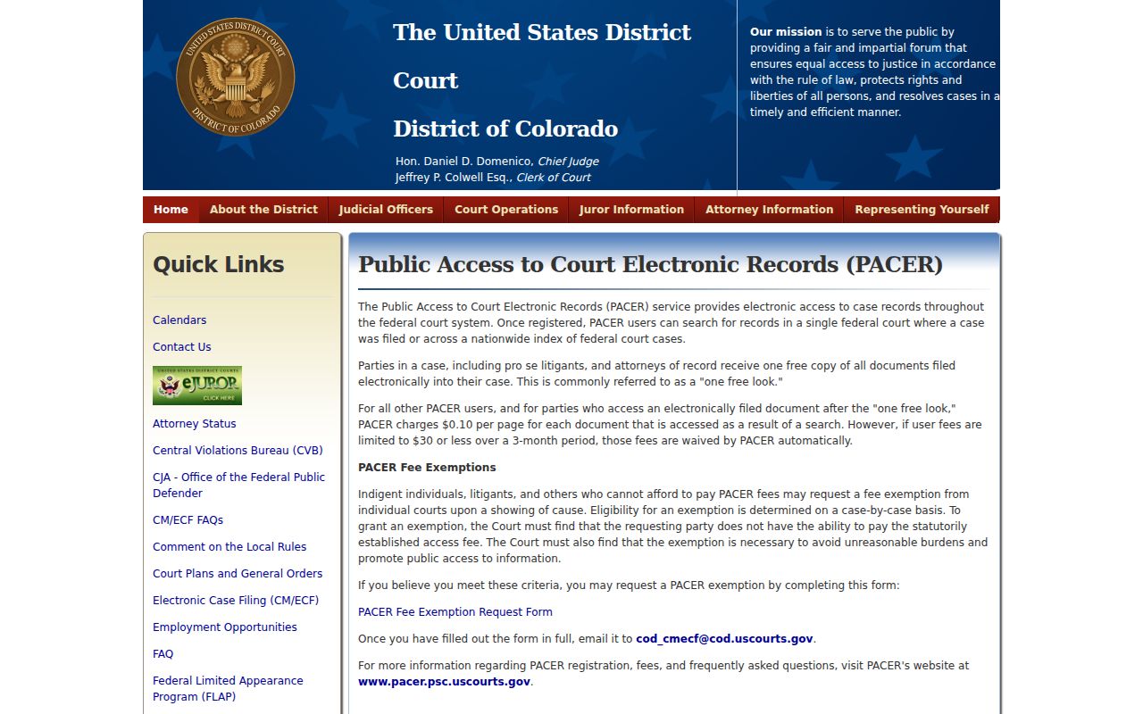 Gunnison County divorce records federal PACER distinction