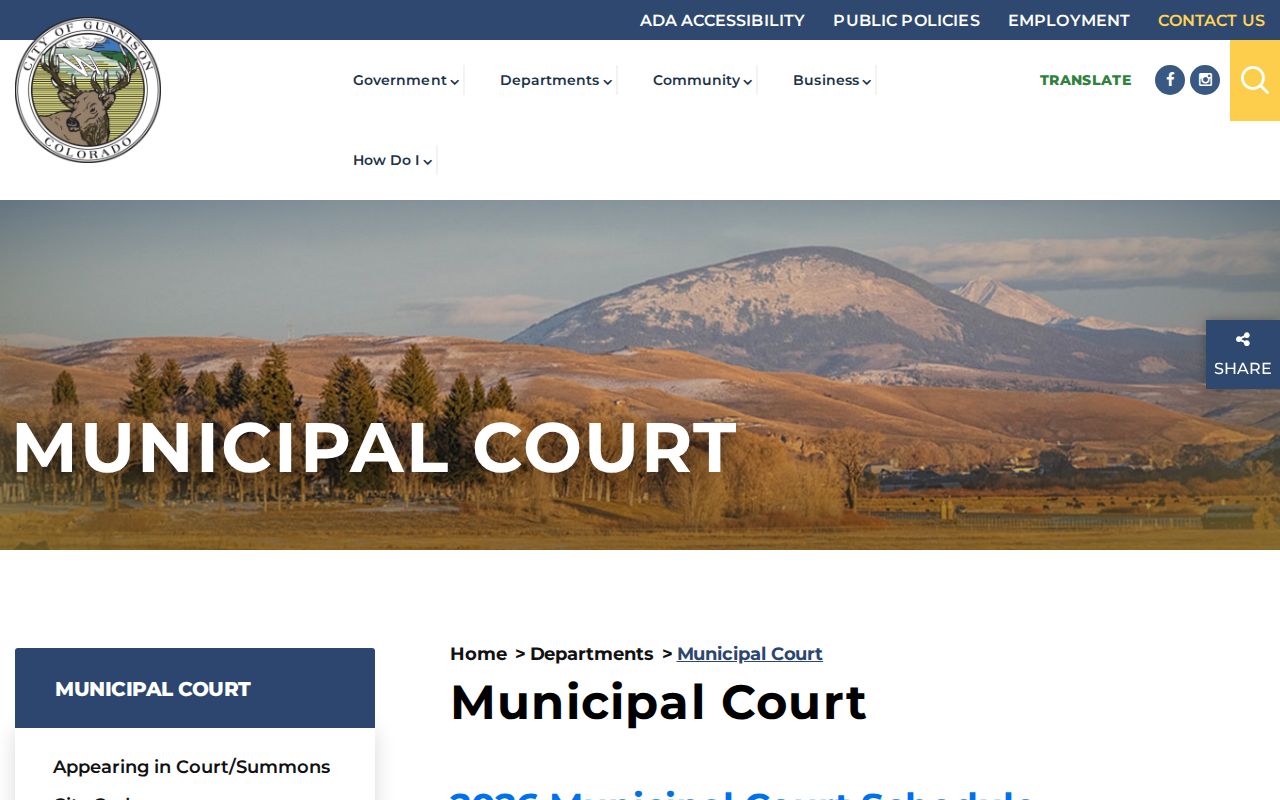Gunnison County traffic court records municipal court page