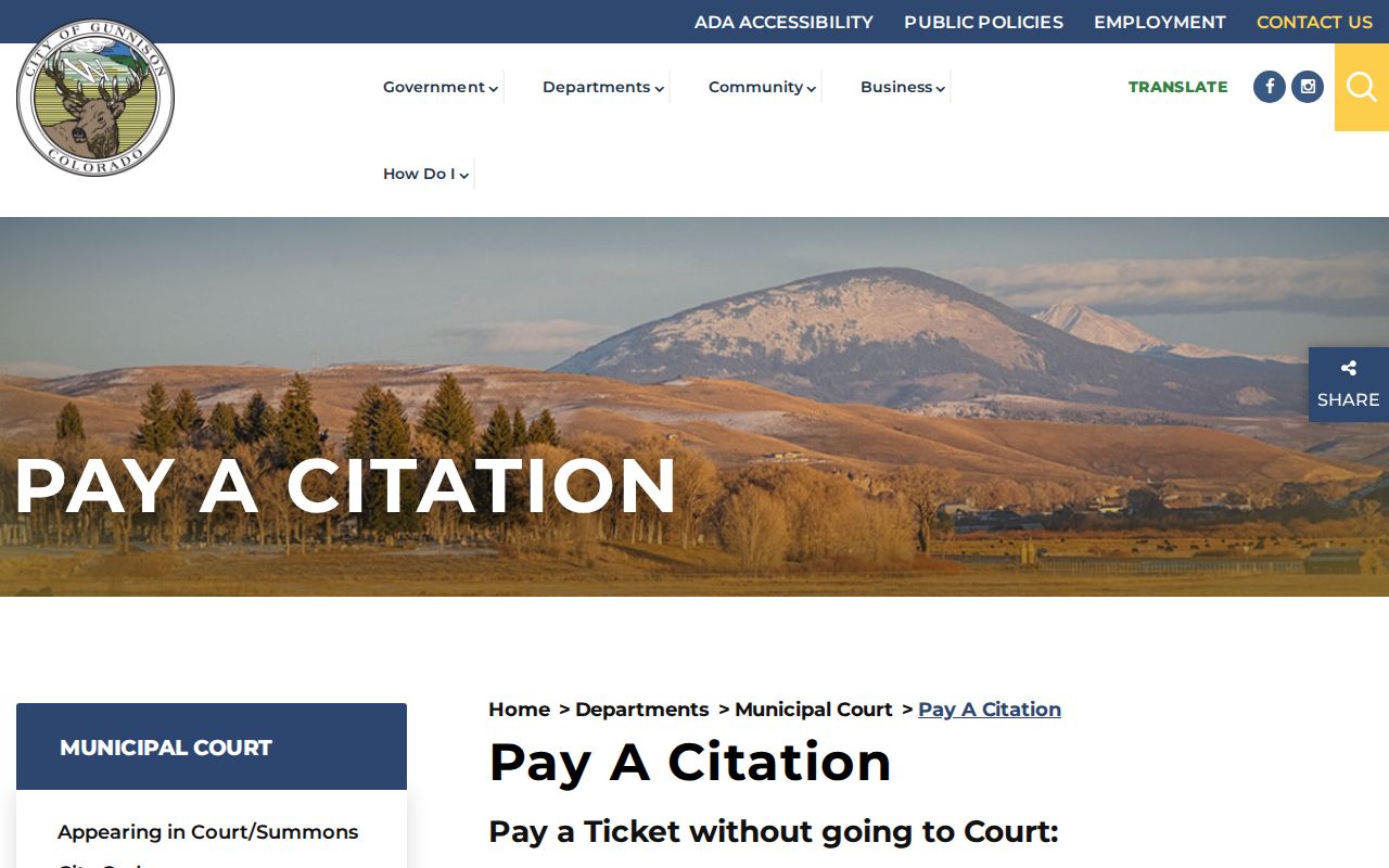 Gunnison County traffic court records city citation payment page
