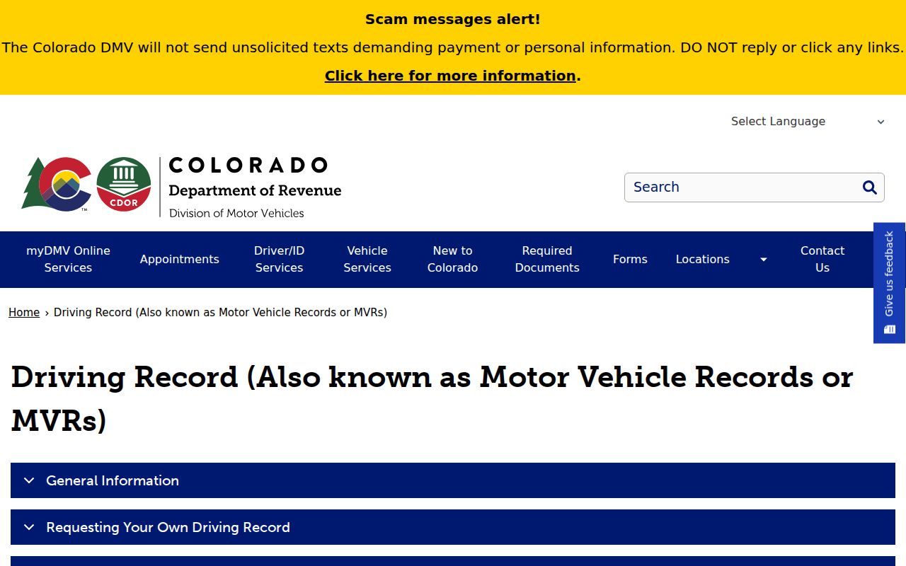 Gunnison County traffic records Colorado DMV driving record page